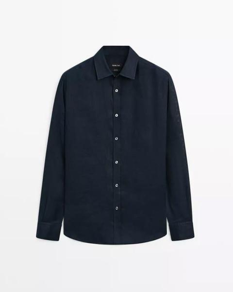 Garment-washed linen overshirt