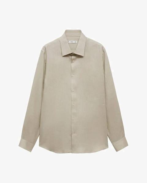 Garment-washed linen overshirt